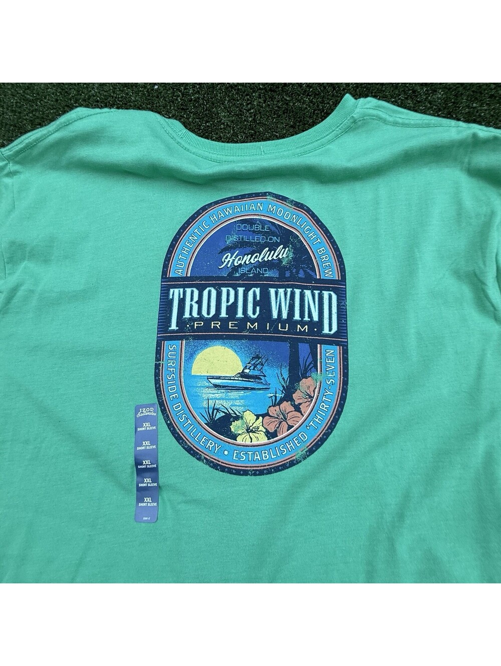 NWT IZOD Saltwater Tropic Wind Premium T Shirt Mens XXL Green Hawaiian Beer